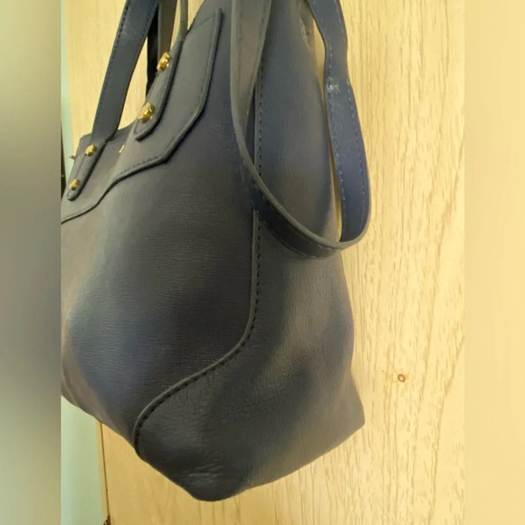 Emma Fox GIDRAN Navy Deep Blue Leather Tote w/ crossbody strap Houndstooth Liner - Picture 6 of 16